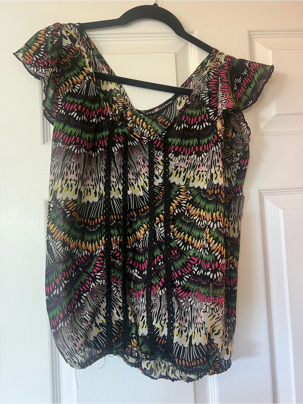 Love Squared Black Multi Ruffled Sleeve Printed Blouse